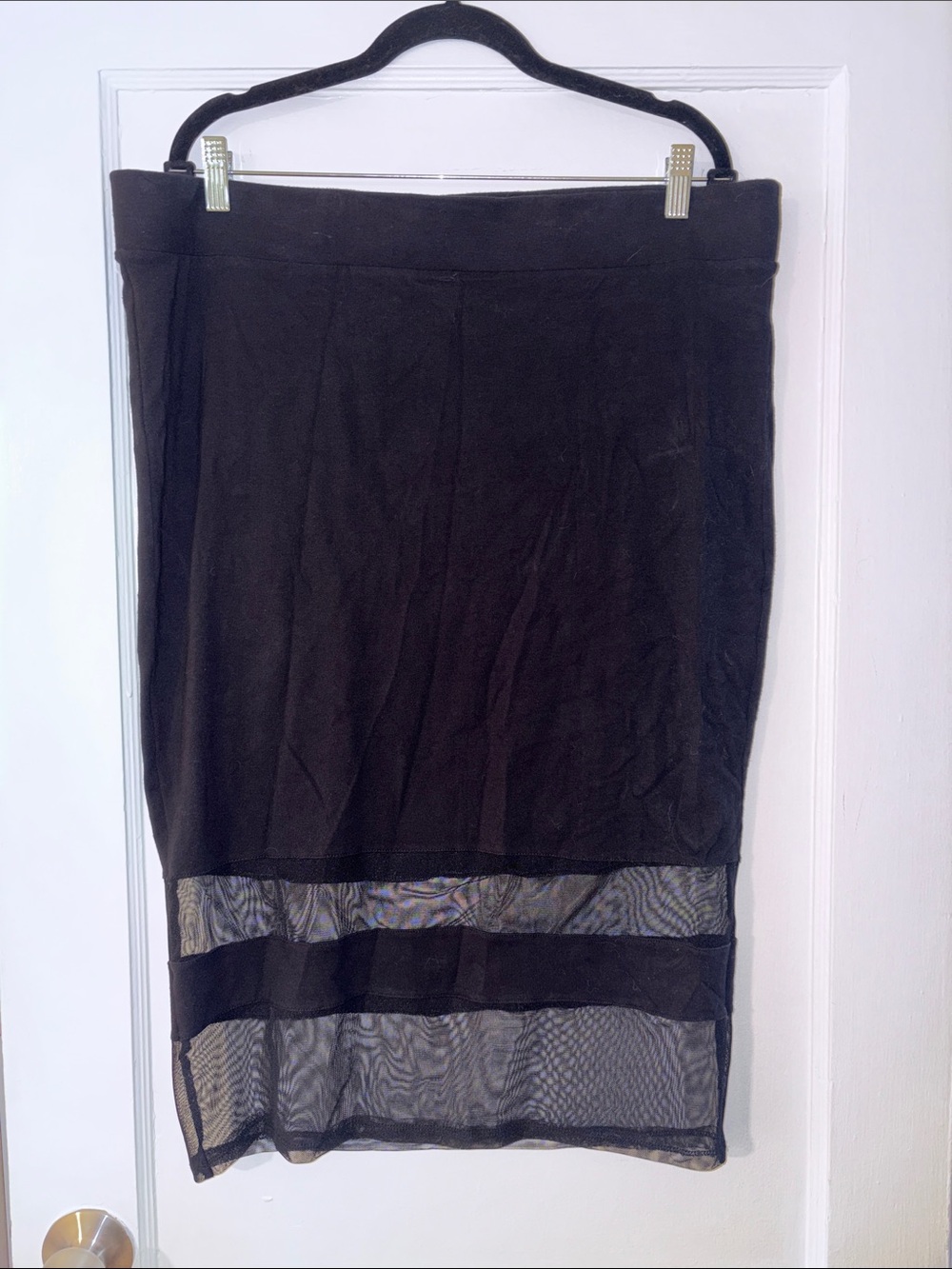 Torrid Midi Pencil Skirt with Sheer Panels at bottom